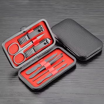7 Piece Professional Manicure Pedicure Set with Black Carrying Bag, Red Interior Design