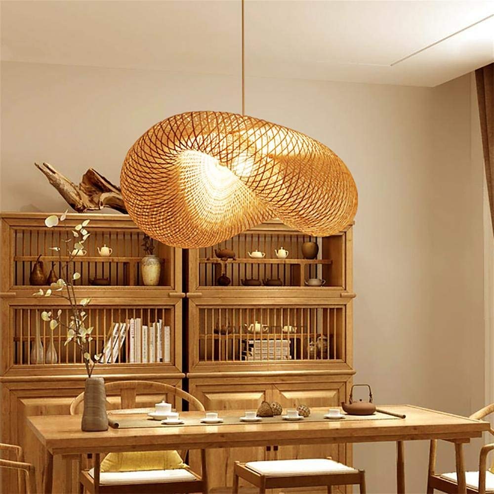Vintage Pendelleuchte E27 Kronleuchter Retro Industrial Pendellampe Natürlichen Bambus Gewebt Hängeleuchten Höhenverstellbar Hängelampe Esszimmer Studie Wohnzimmer Cafe Wohnzimmer Lampe,60cm