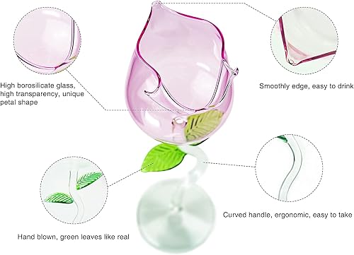 Miniatura 5 de Copas de vino de rosas con flores, juego de 2 copas de vino tinto creativas, copas de vino de flores rosas, copas de jugo de cóctel, para fiestas,