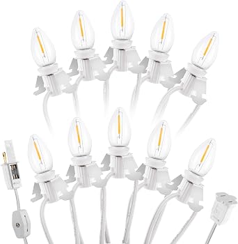 Christmas Village Lights with 10 LED Bulb, C7 Snow Village Light with Clips