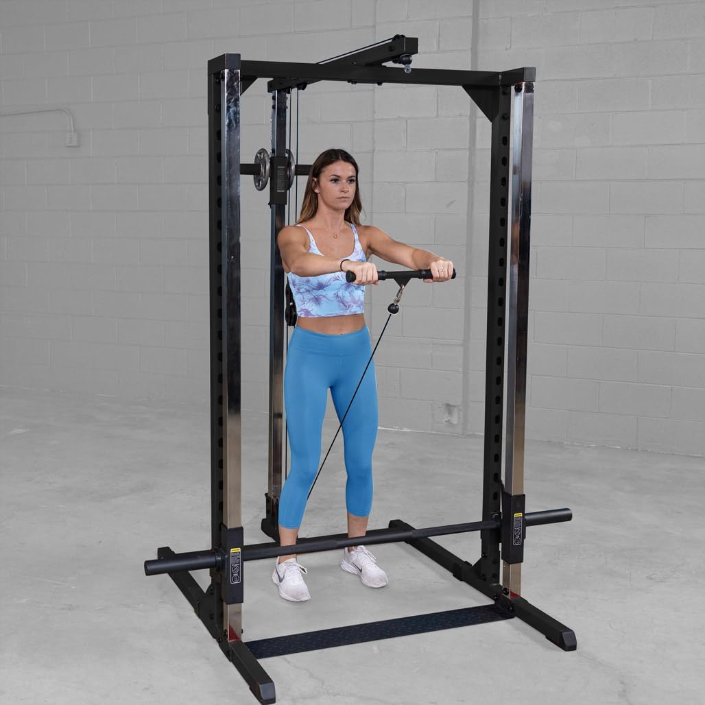 Body-Solid (BFLA250) Power Rack LAT Attachment - Transform Your Power Cage (BFSM250) into a Home Gym with High and Low Pulley System for LAT Pulldowns, Rows, Biceps Curls, Shrugs