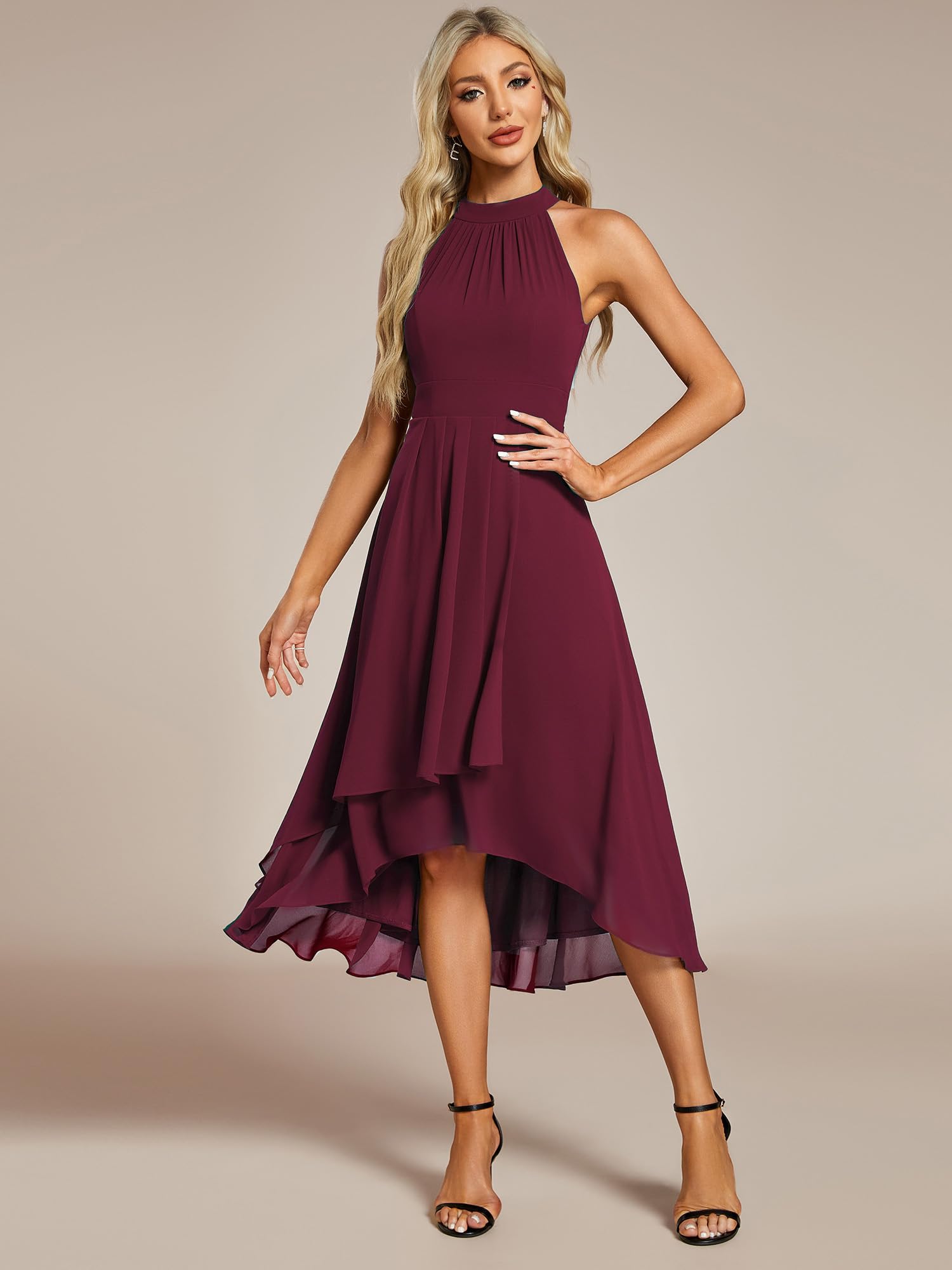 Ever-Pretty Vestido sexy de gasa para mujer, con cuello halter, sin mangas, para invitada de boda, 31926