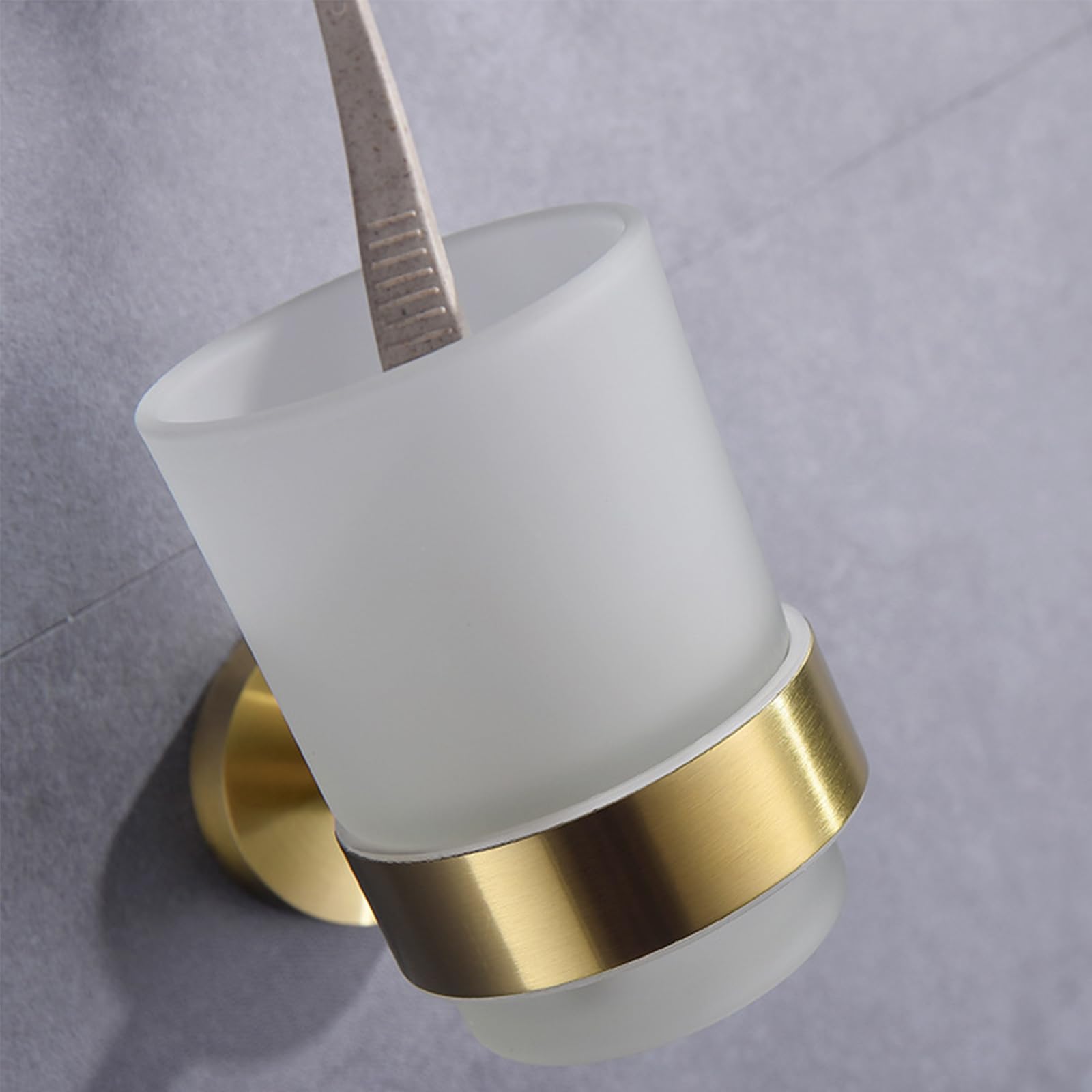 Soporte para cepillo de dientes, soporte para cepillo de dientes montado en la pared, dorado cepillado, soporte de acero inoxidable 304 con taza de vidrio esmerilado para accesorios decorativos de