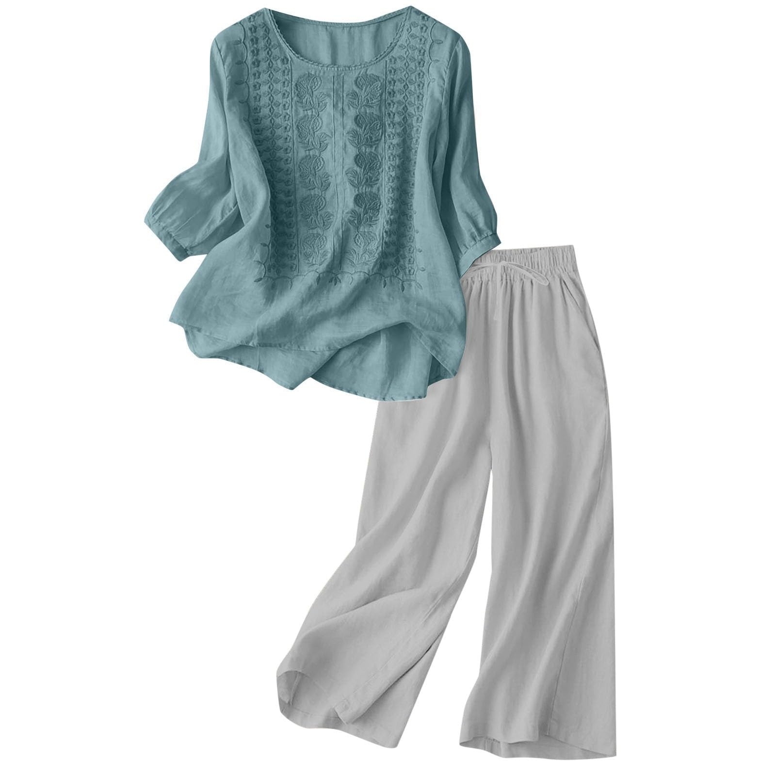 Ensemble en lin été pour femme chic et décontracté gris