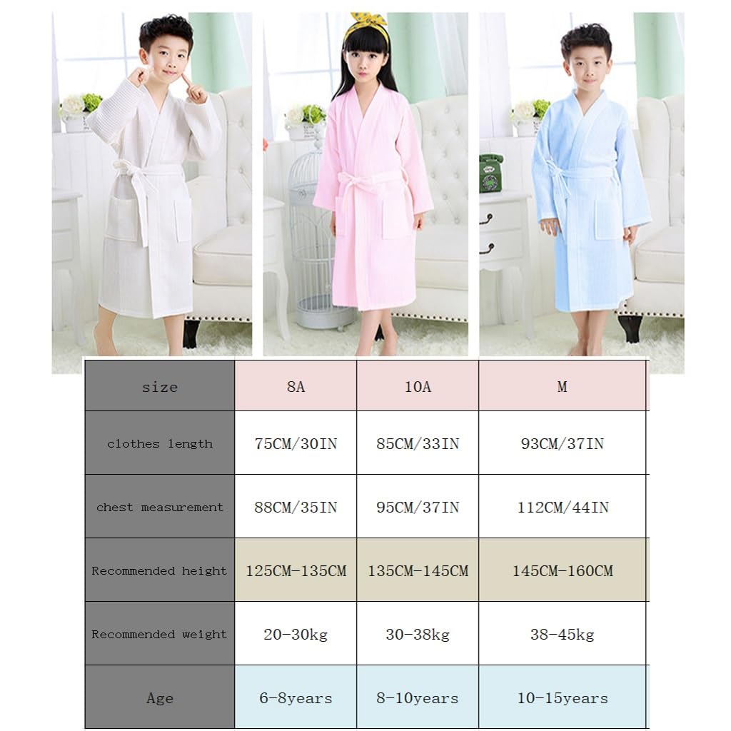 XUEMML Peignoir en Coton Gaufré for Enfants Filles, Peignoir Kimono À Carreaux en Nid d'abeille for Filles De 6 À 15 Ans(Roze,10-15 T)