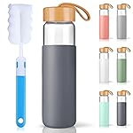 Yomious 25 Oz Borosilicate Glass Water Bottles with Silicone Sleeve BPA Free, Dishwasher Safe - Reusable Clear Glass Drinking with Leak Proof Bamboo Lid | Perfect Gym Water Bottles for Men & Women