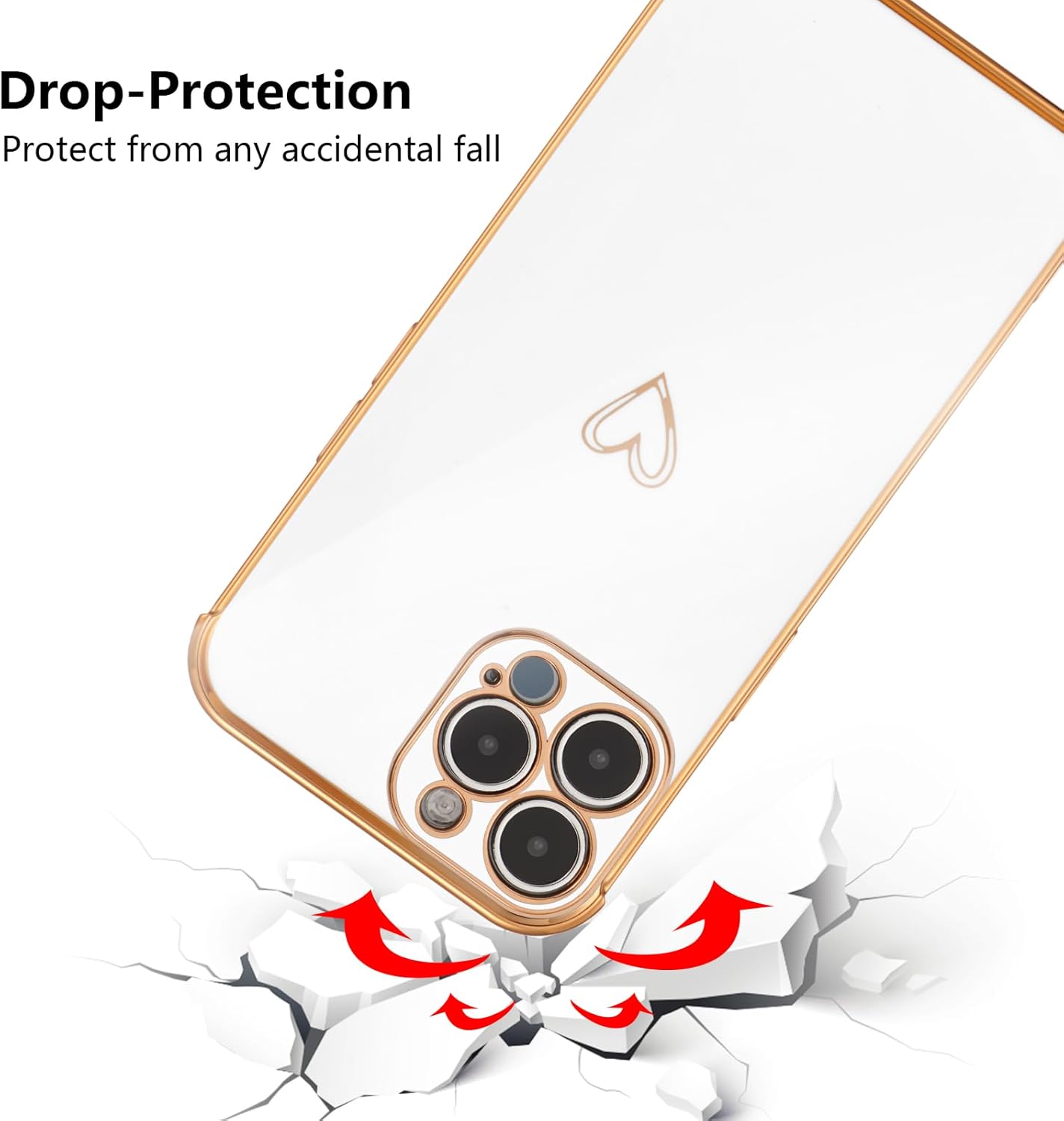 ZTOFERA Compatible with iPhone 15 Pro Max (6.7") Case for Girls Women, Flexible Silicone Protective Phone Case with Cute Love Heart Pattern Gold Edging Shockproof Bumper Cover, White 4 61tFPzPjDcL. AC SL1500