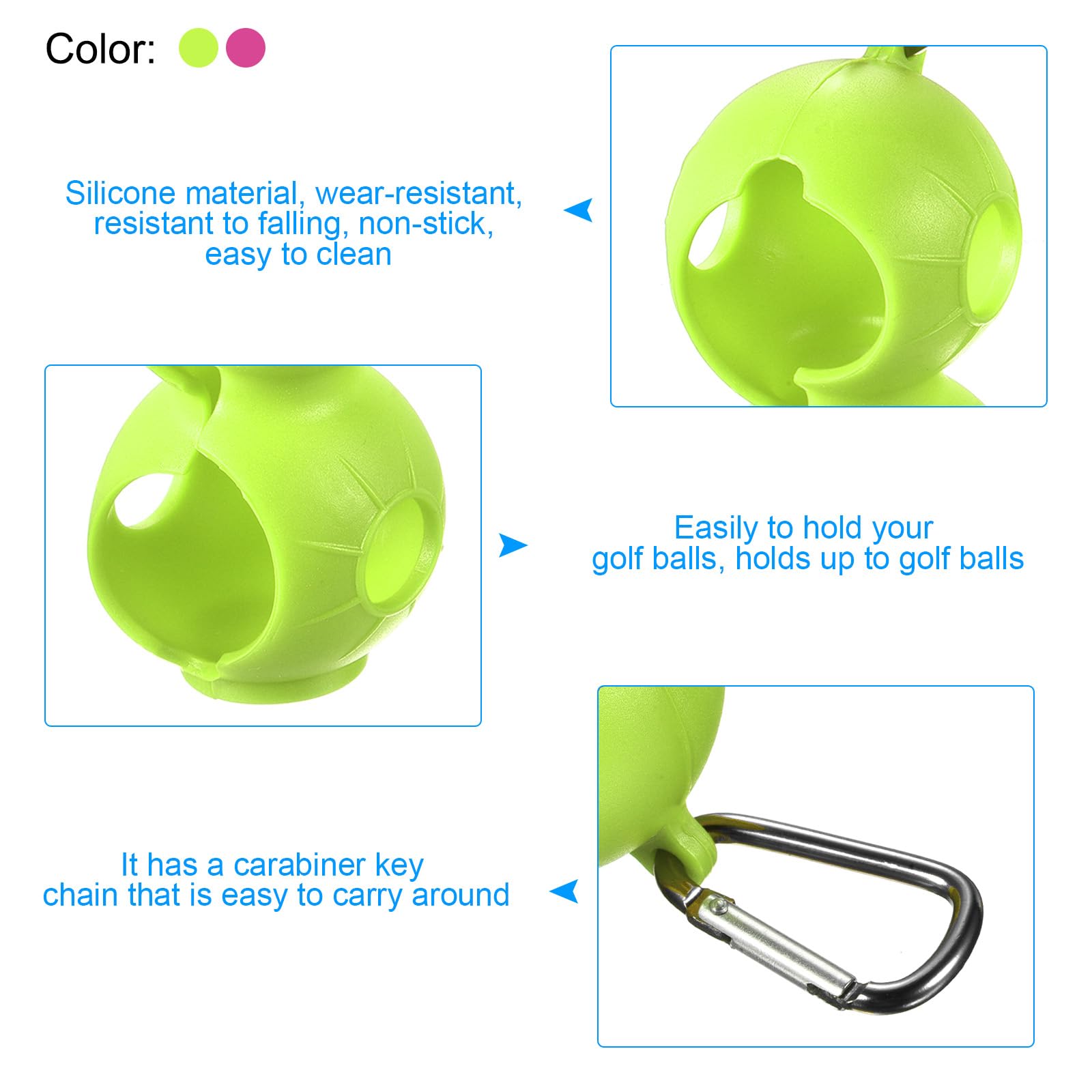 PATIKIL Golf Ball Holder, 2 Pack Silicone 2 Balls Carrier Protective Portable Sleeve with Buckle for Golf Bag Belt Rose Red, Green - Image 3