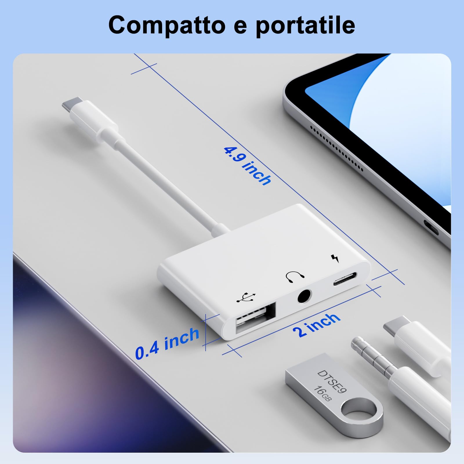Adattatore USB C Jack 3.5 mm 60W OTG Splitter Audio Tipo C a Aux per iPhone 17/16/15 Samsung Galaxy S25 Ultra A56 S24 S23 iPad Pro Air Pixel