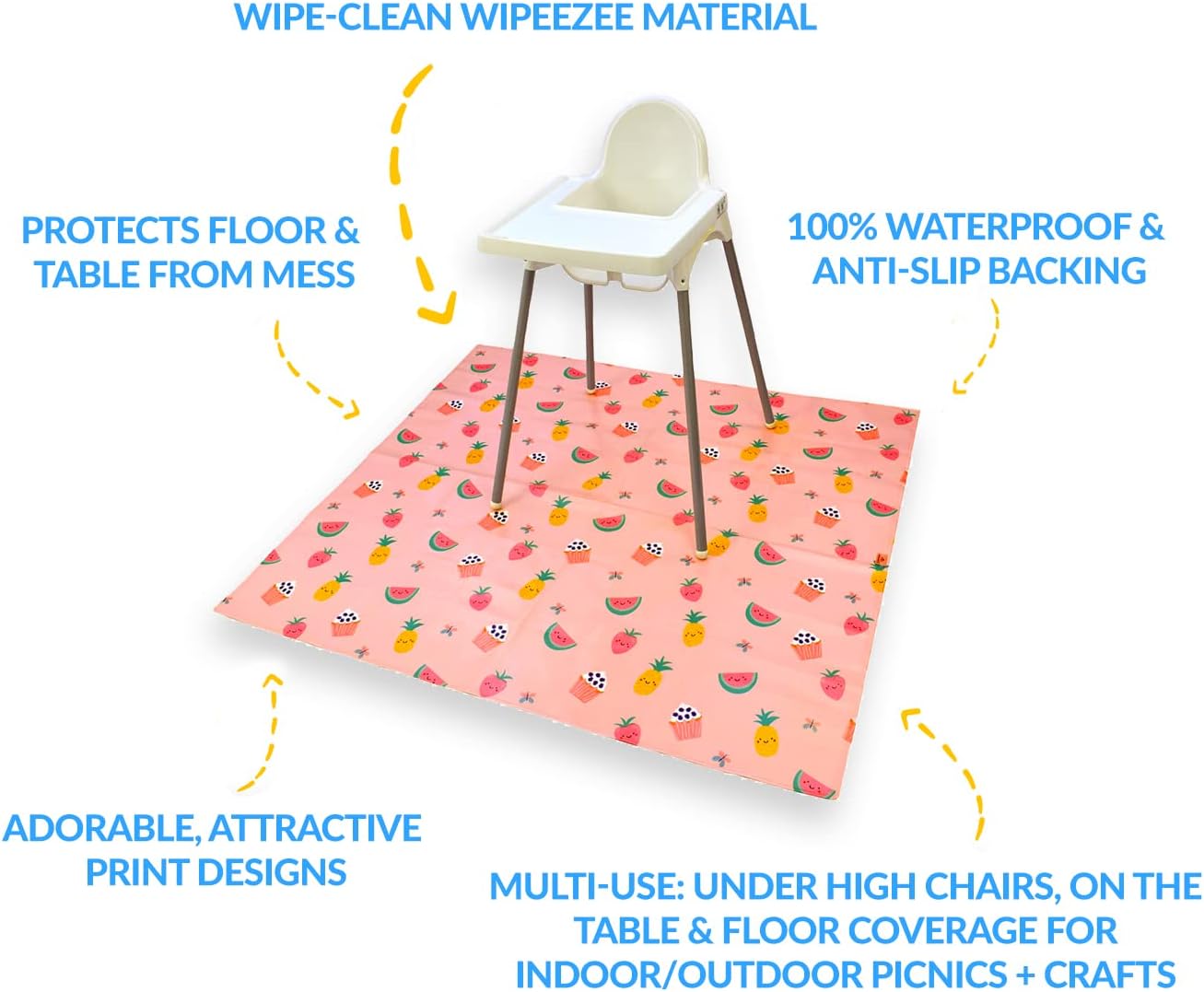 Bibetta XL Food Splash Mat for Under Highchair, Pink - Yummy Treats - Image 3