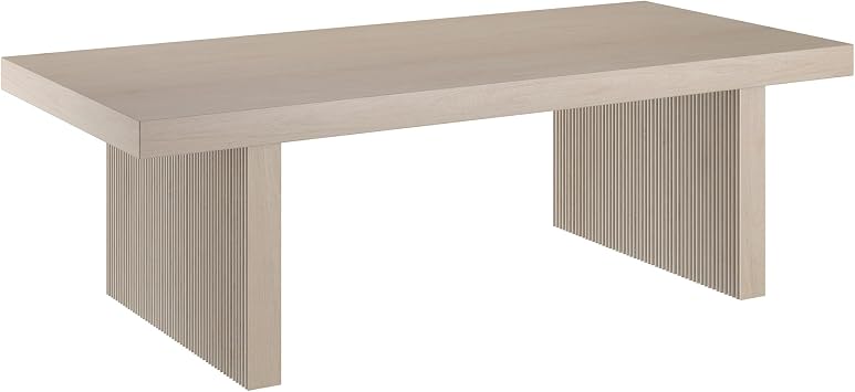 Henn&Hart 48" Modern Fluted Coffee Table, Beech White | Low-profile coffee table with a ribbed base, offering a spacious surface and sleek modern style for living rooms or offices