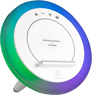 All-in-One Charging Station Wireless Charger Speaker and Light Portable Stand Bluetooth Wireless Charging Speaker with Charging Compatible with iPhone Apple Speaker Charger Dock RGB Lamps