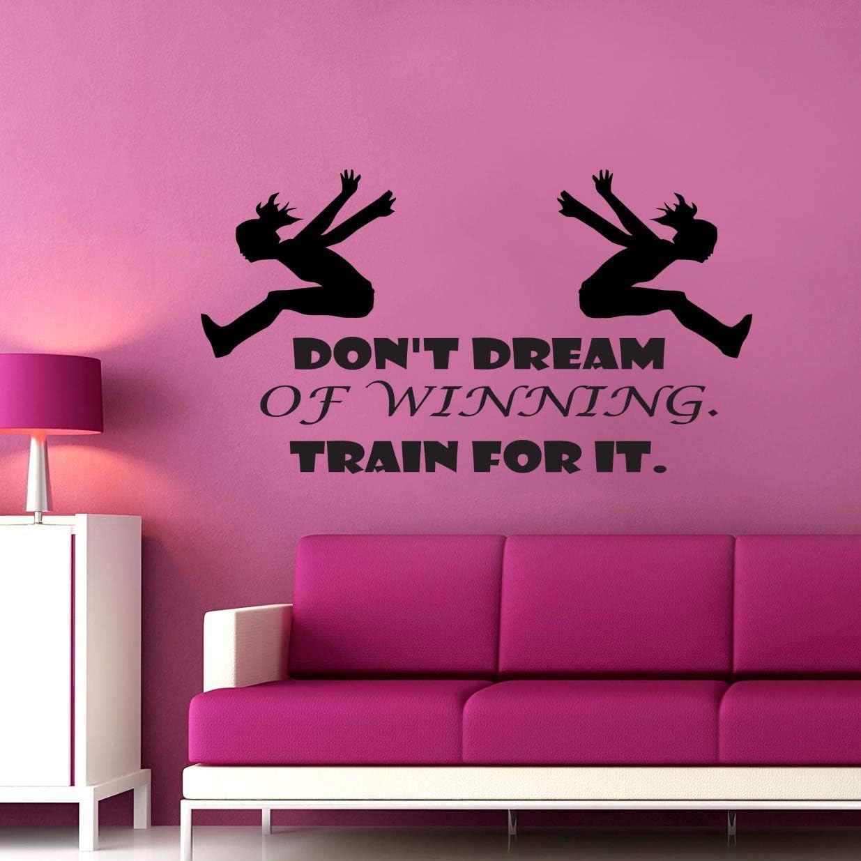 Track And Field Running Wall Decals For Girls Bedroom / Womens Sports Athlete Quotes Girl Room Walls / USA Olympics / Inspirational Quote Vinyl Art Decor Stickers Dream Train Win Size 27x30 inch