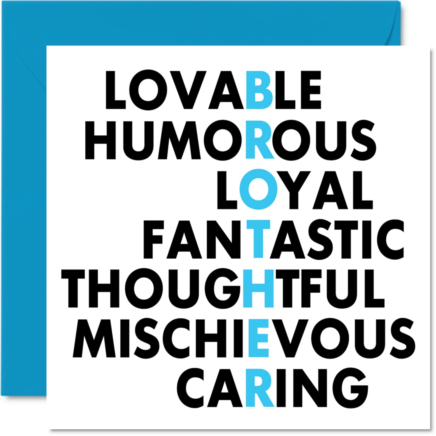 Brother Birthday Card - Family Acronym - Happy Birthday Card for Brother from Sister Sibling, 145mm x 145mm Wordplay Bday Greeting Cards