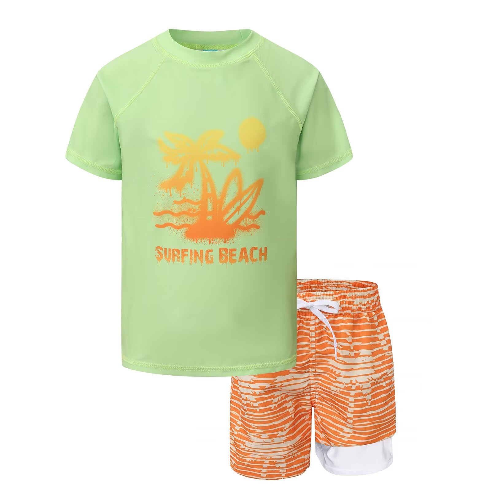 Zweiteiliger Jungen-Badeanzug, Kinder-Badeanzug, kurzärmelig, Rashguard-Shirts, Badehose, Badeanzug, 3–16 Jahre