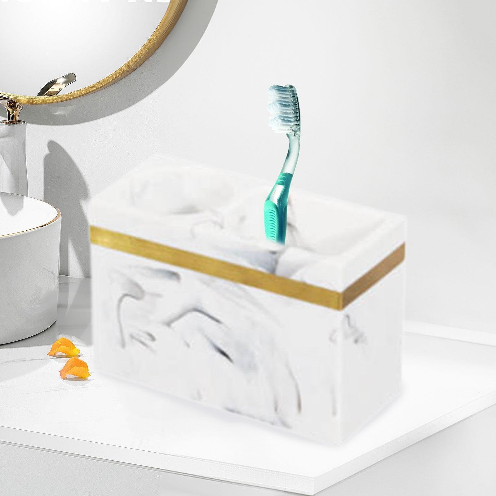 Sharplace Porta Spazzolini Organizzatore Spazzolini Portaoggetti Bagno in Resina a 2 Scomparti Superficie Liscia Adatto per Famiglia Bagno Contatore Trucco, Bianco
