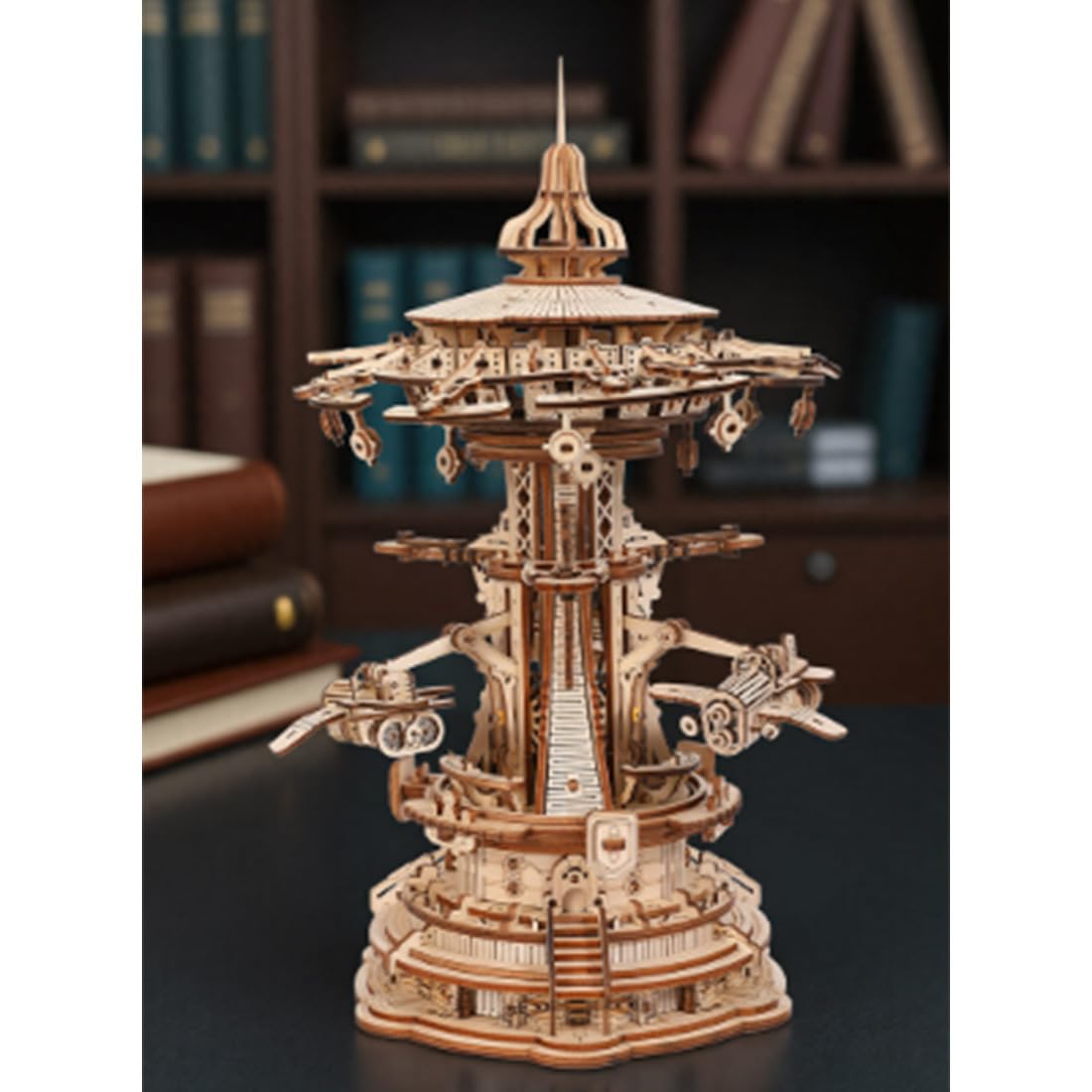 puzzle di legno 3D, Puzzle 3D in legno rotante Enchanted Sky City Box Kit modello melodia motore meccanico