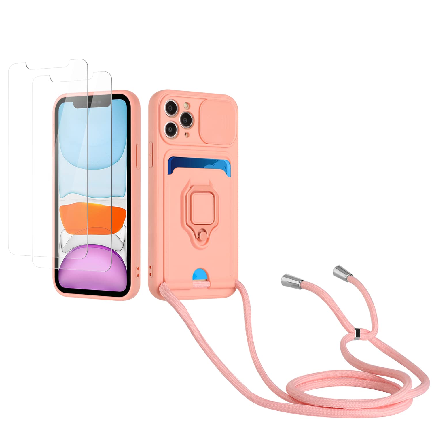 Kaslly Funda con Cuerda para Samsung Galaxy A35+[2 Pack Protector Pantalla],Case con Ranura para Tarjetas,Cubierta de Cámara Deslizante Proteger,Doble Cara Protección-Negro — view 39