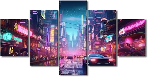 Miniatura 122 de Lienzo decorativo moderno para pared, pintura artística Cyberpunk, impresión de 5 paneles, decoración de lienzo para sala de estar para dormitorio