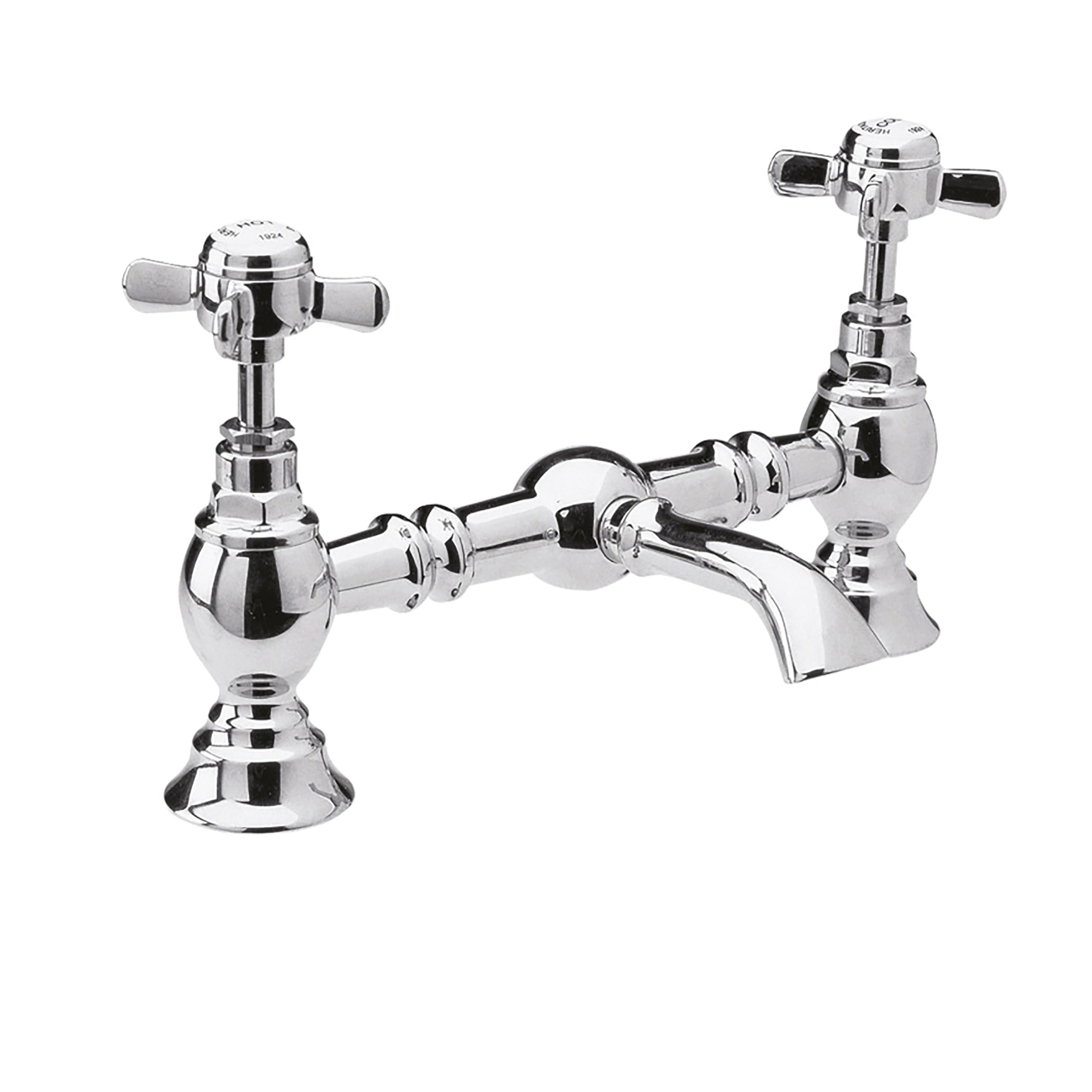 Balterley Basin Mixer Tap, Traditional Bridge Waterfall Sink Mixer Tap with Crosshead Handles, Deck Mounted Waterfall Basin Bathroom Taps, Durable Sink Taps for Bathroom - 40 x 240 x 140mm (Chrome)