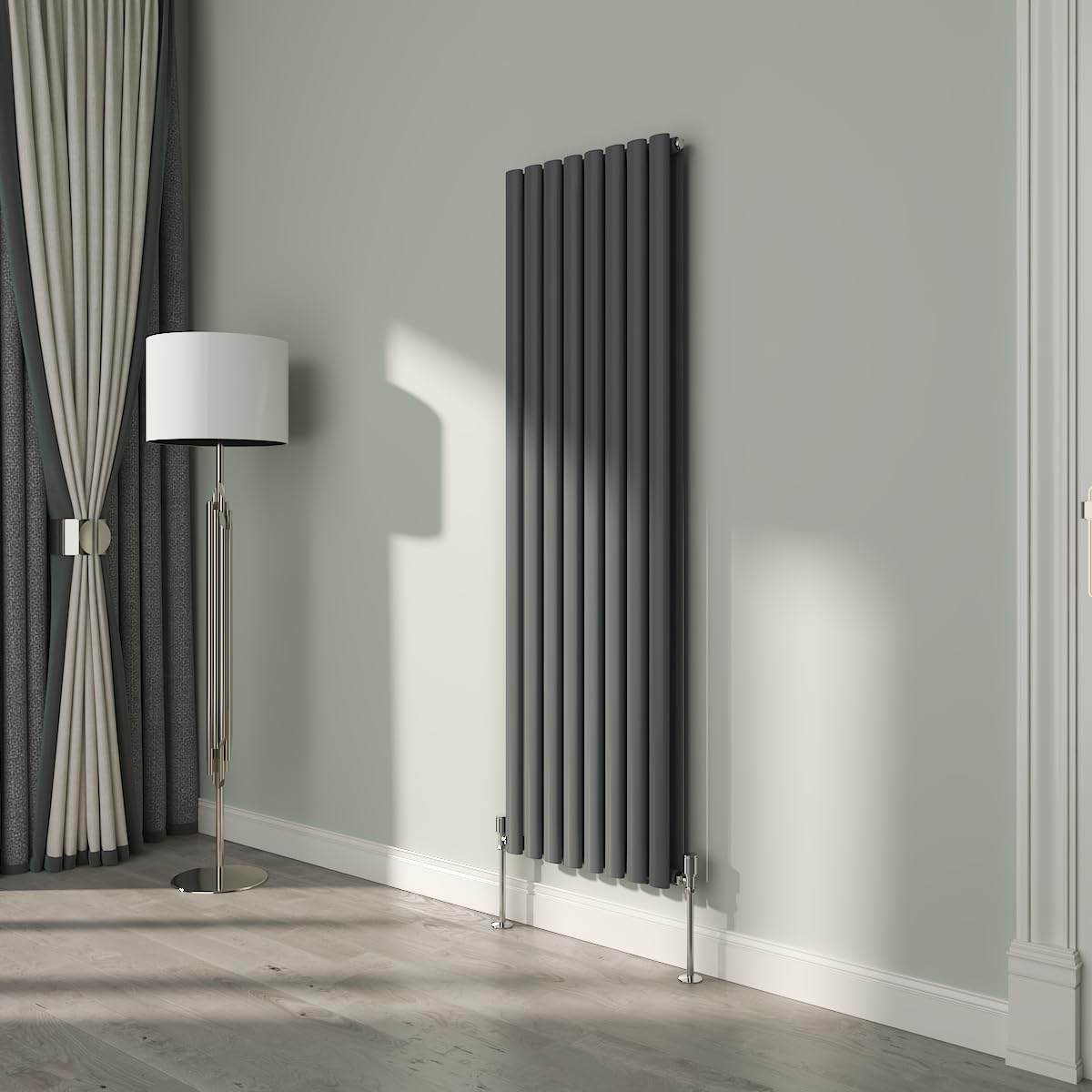 NRG 1600x472mm Oval Column Designer Radiator Double Panel Anthracite Bathroom Central Heating — image 1