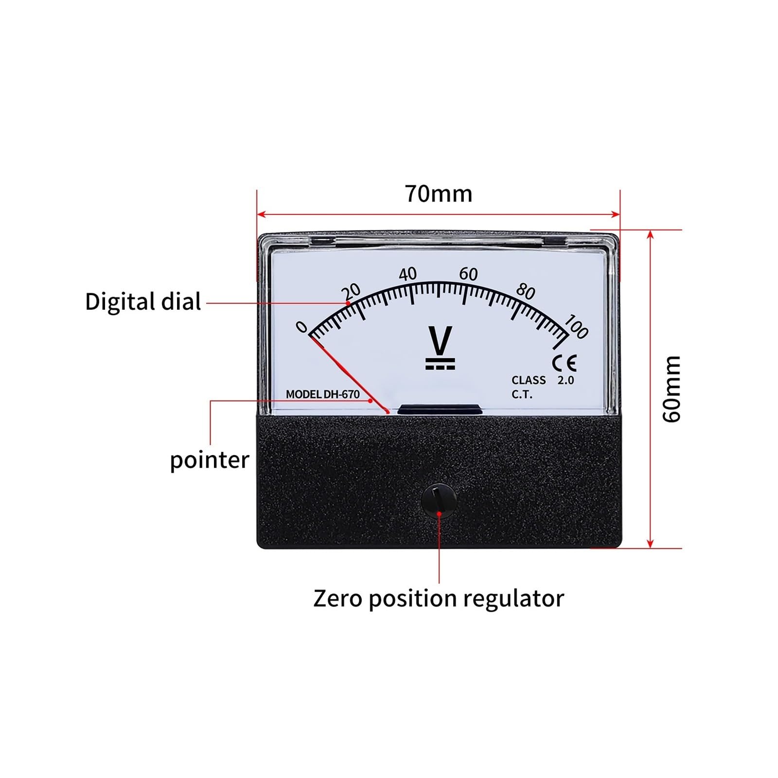 Instrumentos de panel de corriente analógica, Analógico DC/AC Voltímetro Amperímetro Panel Medidor DH-670 5V a 600V 60x70x53mm(DH670 AC,500V)