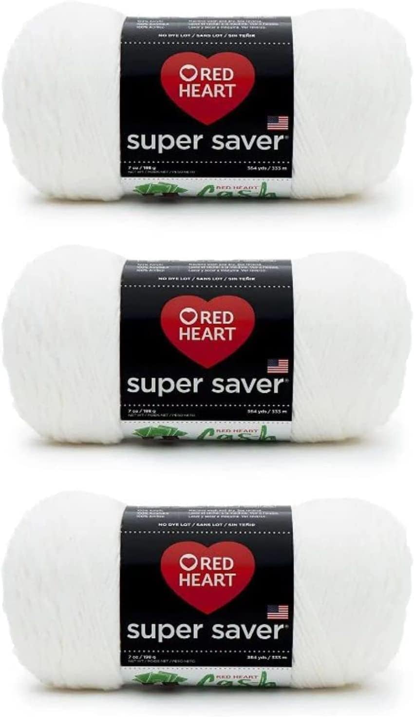 Red Heart Super Saver Soft White Yarn - 3 Pack of 198g/7oz - Acrylic - 4 Medium (Worsted) - 364 Yards - Knitting/Crochet