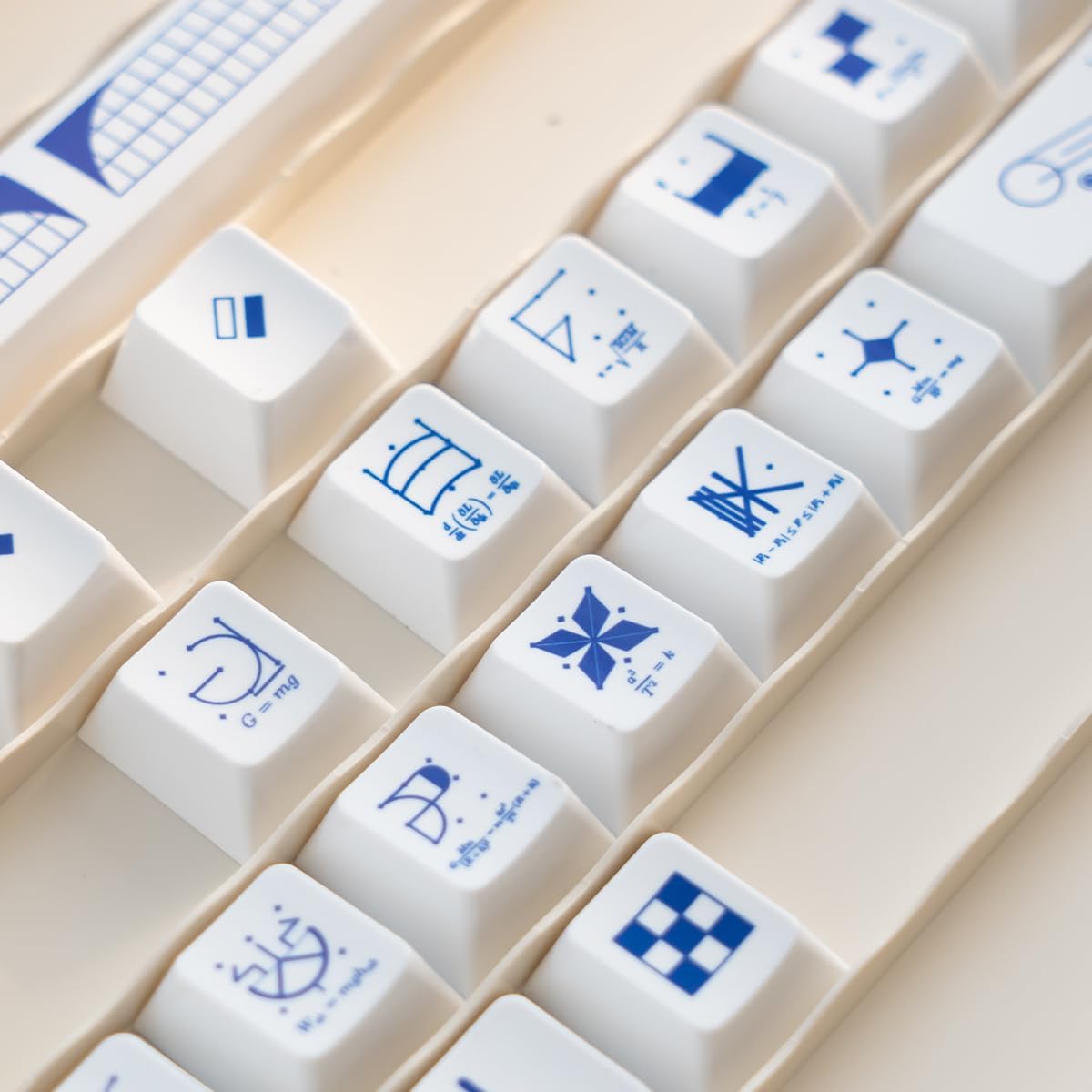 PBT Keycap, White Minimalist Geometric Keycap, Cool Blue Clear Key Caps, 189 Keys Custom Cherry Profile Dye Sub Keycaps Set for 60% 65% 75% 100% Cherry MX Mechanical Keyboards