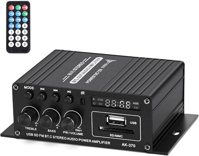 Mini Amplifier Bluetooth 5.0, Mochatopia Clearly and Reality Sound Amp, Class AB 2.0 Channel Audio Hi-Fi Stereo Power Amplifiers with Music FM Radio SD / USB Receiver for PC Mobile Phone House Room TV