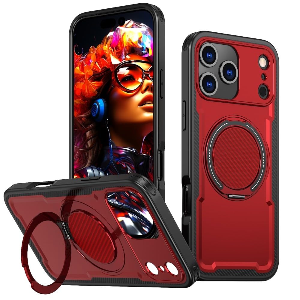 Coque rigide silicone iPhone 14 Pro Max rouge avec anneau aimanté dos - 5