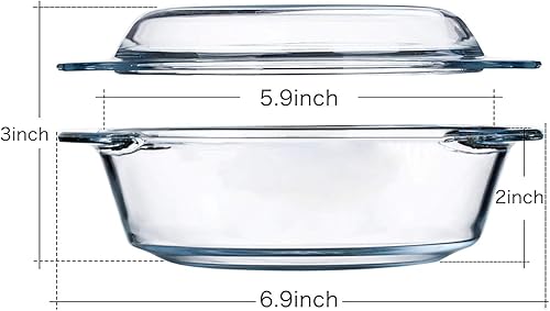 Miniatura 2 de NUTRIUPS Cazuela de vidrio redonda pequeña con tapa, 0.65 L Mini cuenco de vidrio con tapa de vidrio, apto para microondas y horno