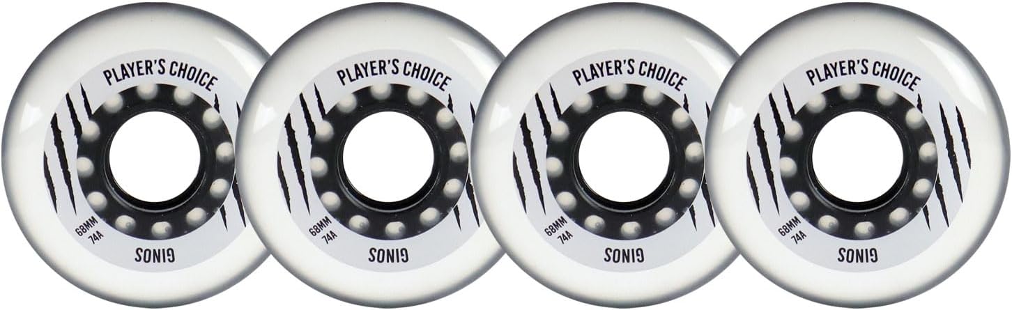 Player's Choice Indoor Roller Hockey Wheels 4-Pack - Ginos Clear Grey Dual-Pour 74A Hardness for Skates - Super High Rebound Urethane