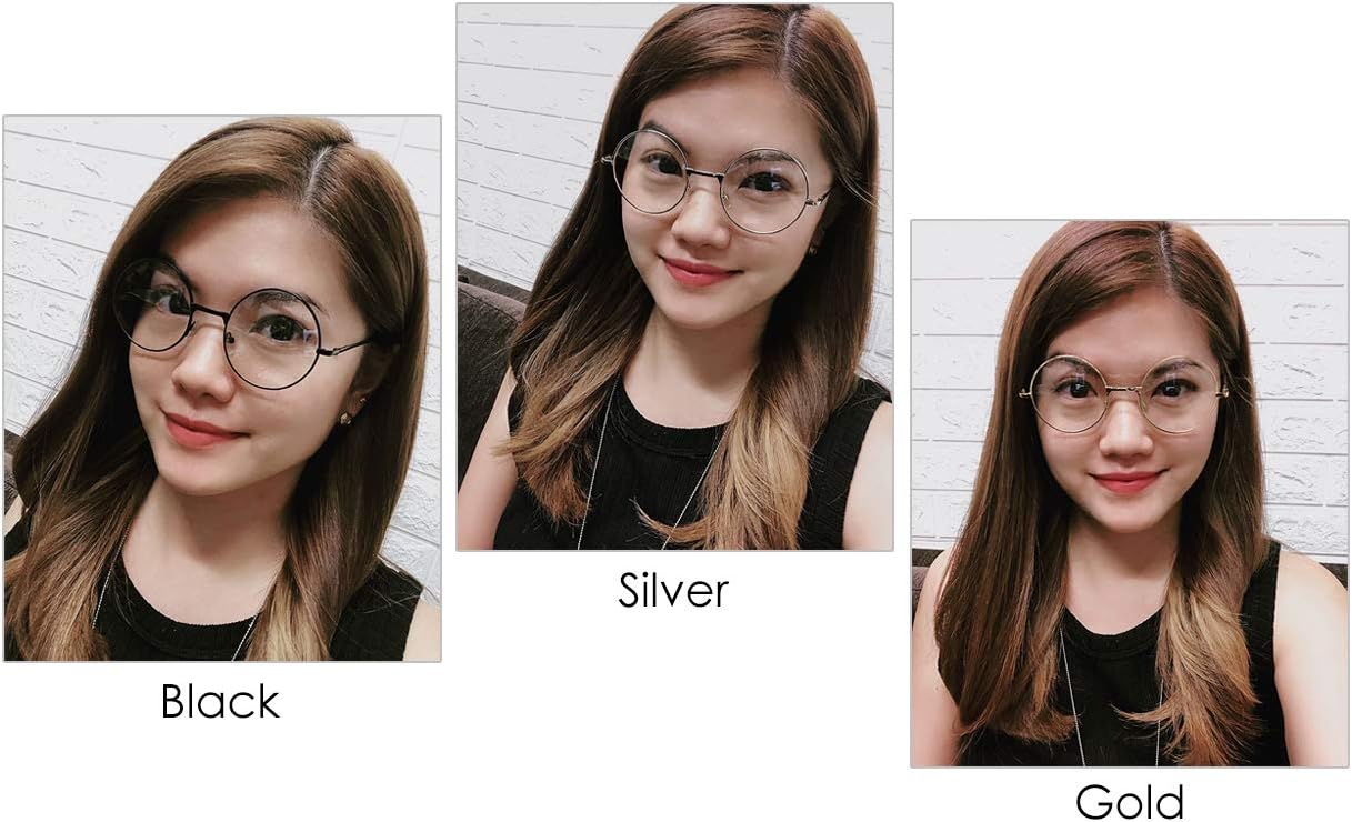 Big 2-Inch Clear Lens Round Glasses Set of 3 Cosplay Metal Frame Fake Circular Glasses Circle Eyeglasses for Adult Women Men