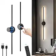 AHAWILL Battery Operated Wall Sconces Set of Two with Remote,Stepless 3CCT Dimmable, USB Rechargeable Wireless Wall Lamp,360°Rotate Wall Lights for Bedroom,43.3inch (A Pair of Batteries)
