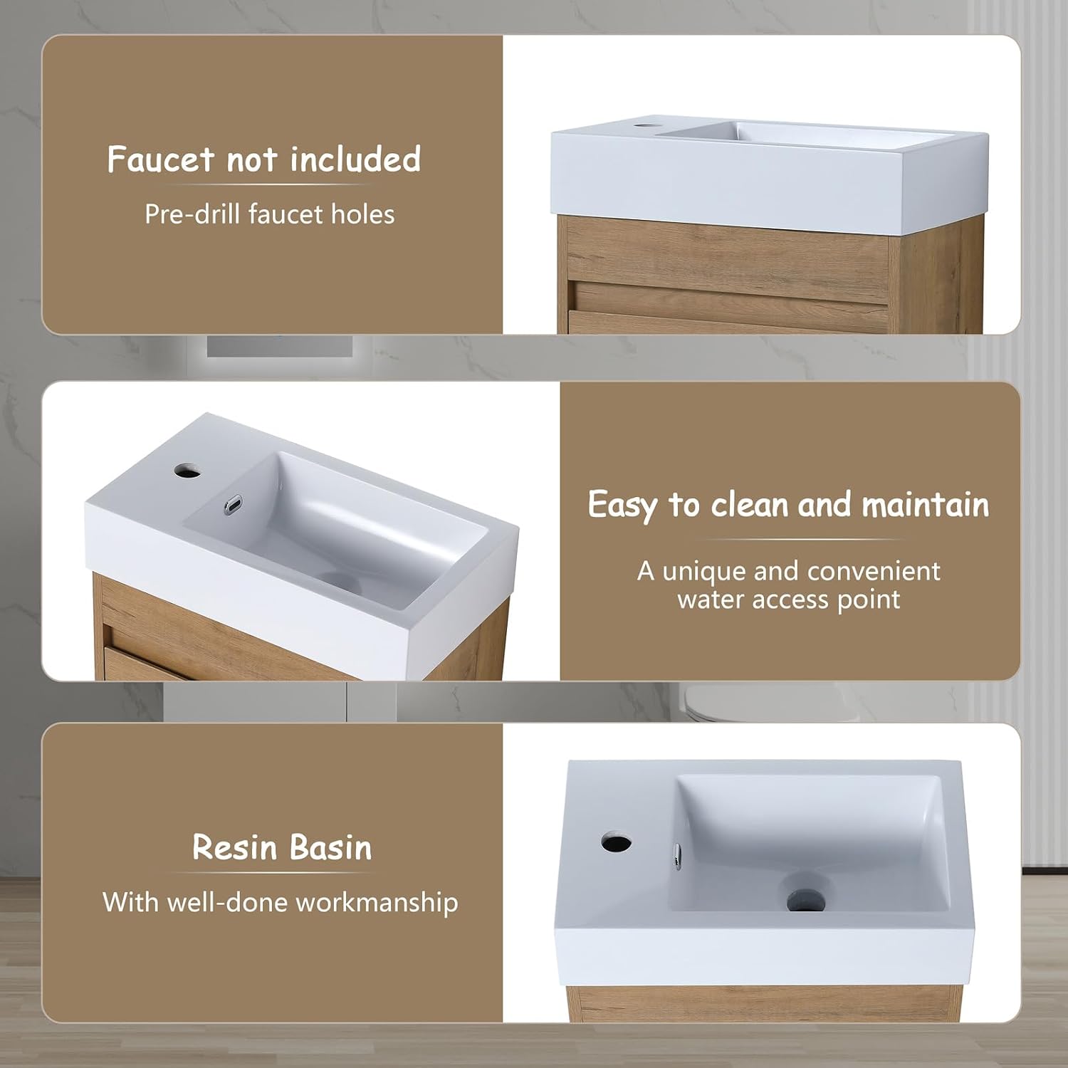 Bathroom Vanity with Sink Solid Wood Vanity Storage Cabinet Pedestal Sink Storage Cabinet Assembly Easily (18'' Bathroom Vanity 162M)