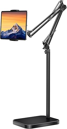Soporte de suelo para tablet con base estable de 11 libras, soporte giratorio de brazo elástico de altura ajustable, compatible con iPad Pro Air