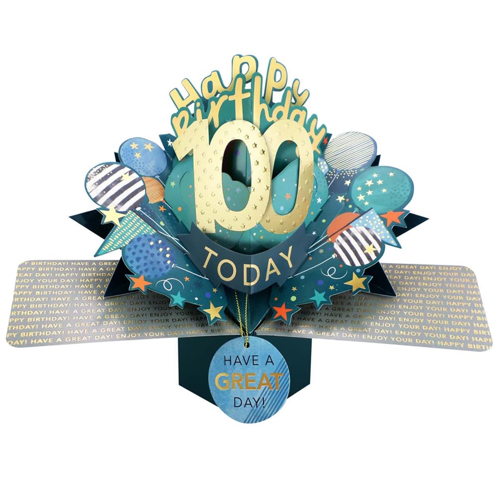 100 Today Happy 100th Birthday Pop-Up Greeting Card Love Kate's Pop Up Cards Him Design POP237MC100 โ image 1