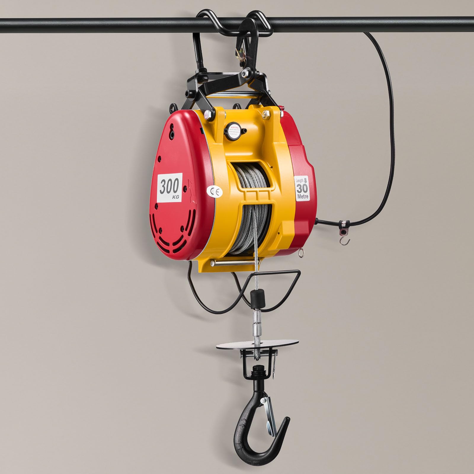 VEVOR Seilwinde Elektrisch 300 kg, 2-in-1 Elektro-Seilhebezug 1500 W, Hebezug 30 m Hubhöhe, Seilzug 18,9 m/min, mit kabelgebundener & kabelloser Fernbedienung für Fabrik, Lagerhalle & Garage