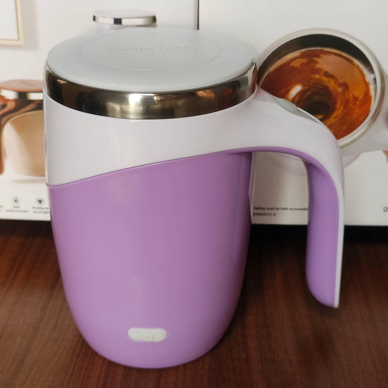 Rechargeable Self Stirring Coffee Mug - Automatic Electric Mixing Cup, Stainless Steel Tumbler, Rotating Travel Mug for Office, Home, Kitchen - Purple