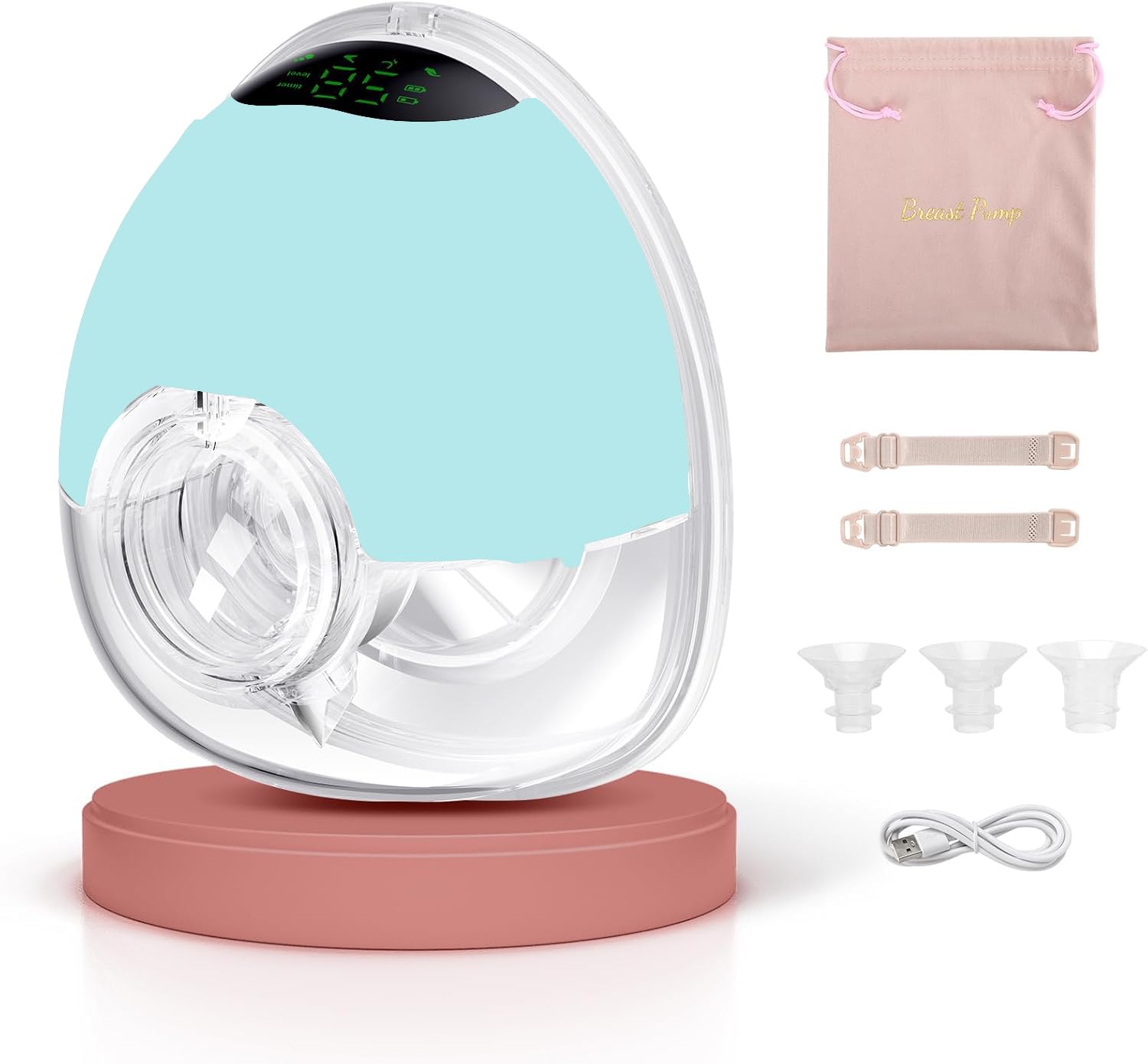 Tire-lait électrique mains libres, portable avec 4 modes, 9 niveaux d'aspiration puissante, faible bruit, pompe d'allaitement portable avec bride de 17/19/21/24 mm, bleu