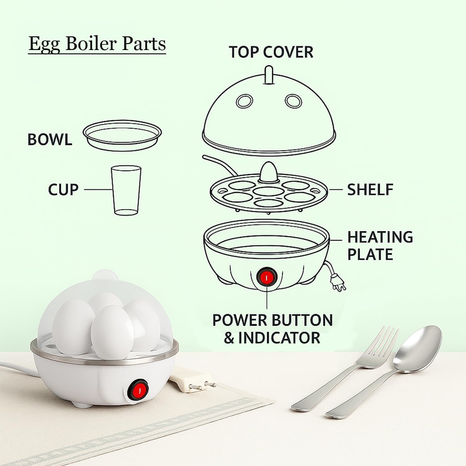 Electric Egg Boiler - Automatic Off, 7 Egg Poacher -5