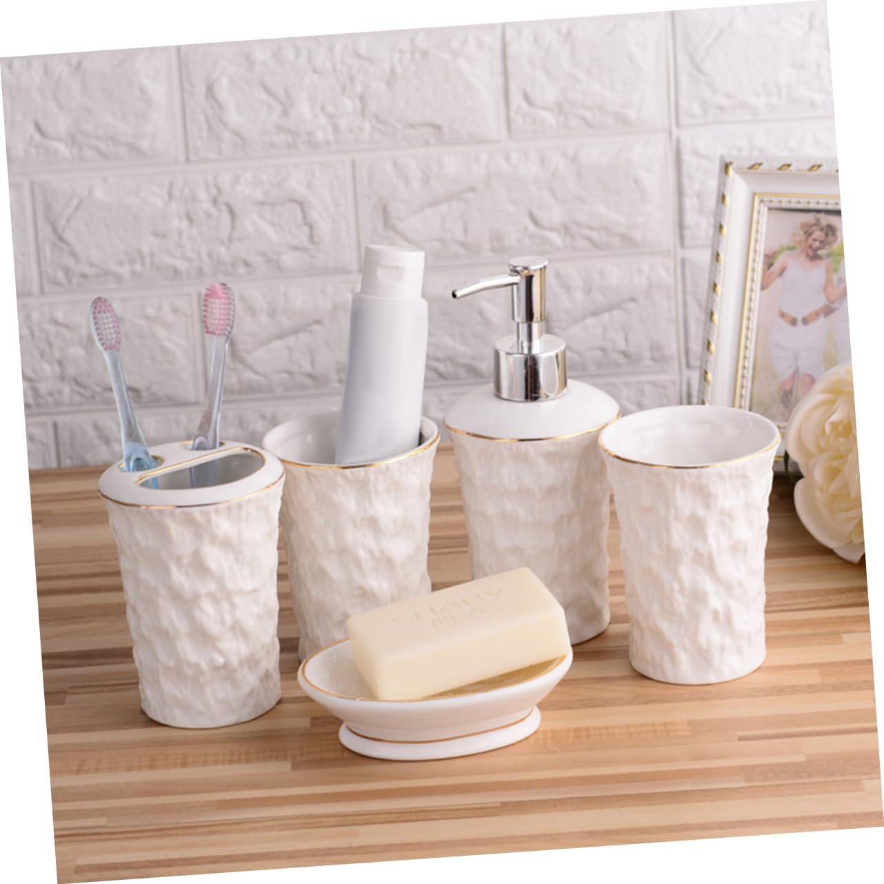 Bathroom Soap Dispenser Set Countertop Soap Dispenser Toothbrush Cup Kitchen