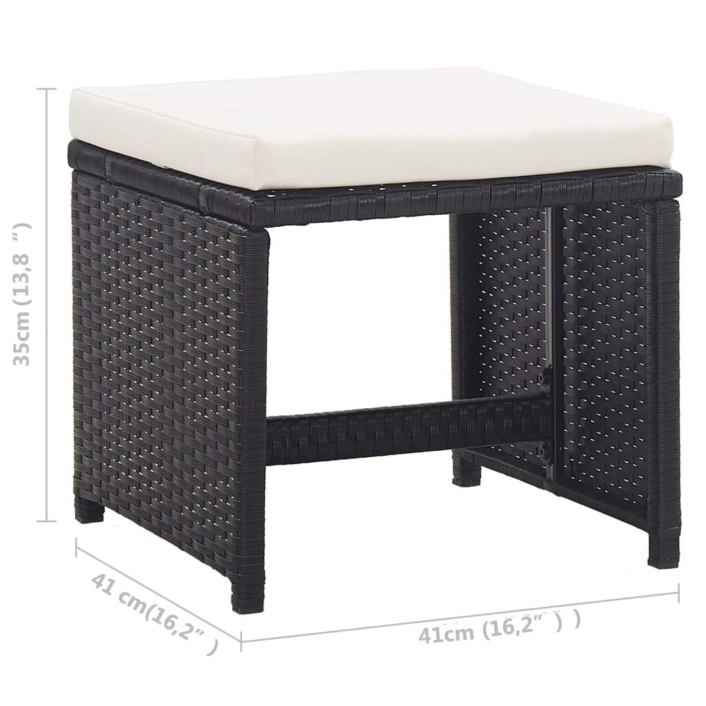 vidaXL 2X Tabourets de Jardin avec Coussins Tabourets de Terrasse Tabourets de Patio Tabourets d'Extérieur Repose-Pied Résine Tressée Noir