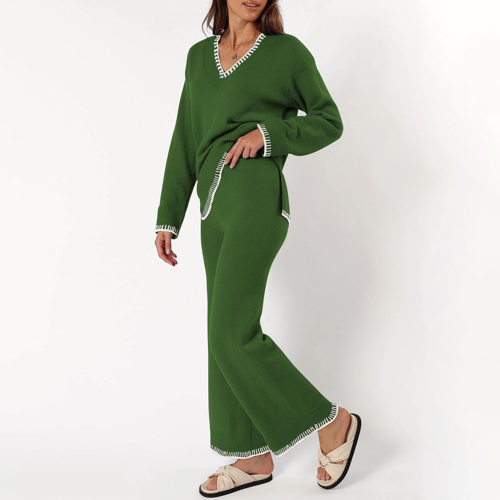 Pijama largo para mujer, pijama para mujer, traje de casa de invierno, camisón acogedor, juego de pijamas de algodón, elegante, ropa de dormir con cuello en V, bata de casa, pijama a juego