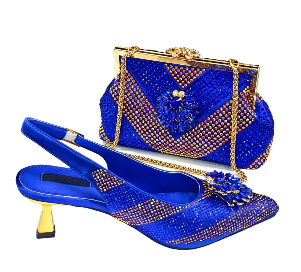 Sacs à talons en strass à bout pointu bleu 44 EU avec pochette de soirée fluide - 8