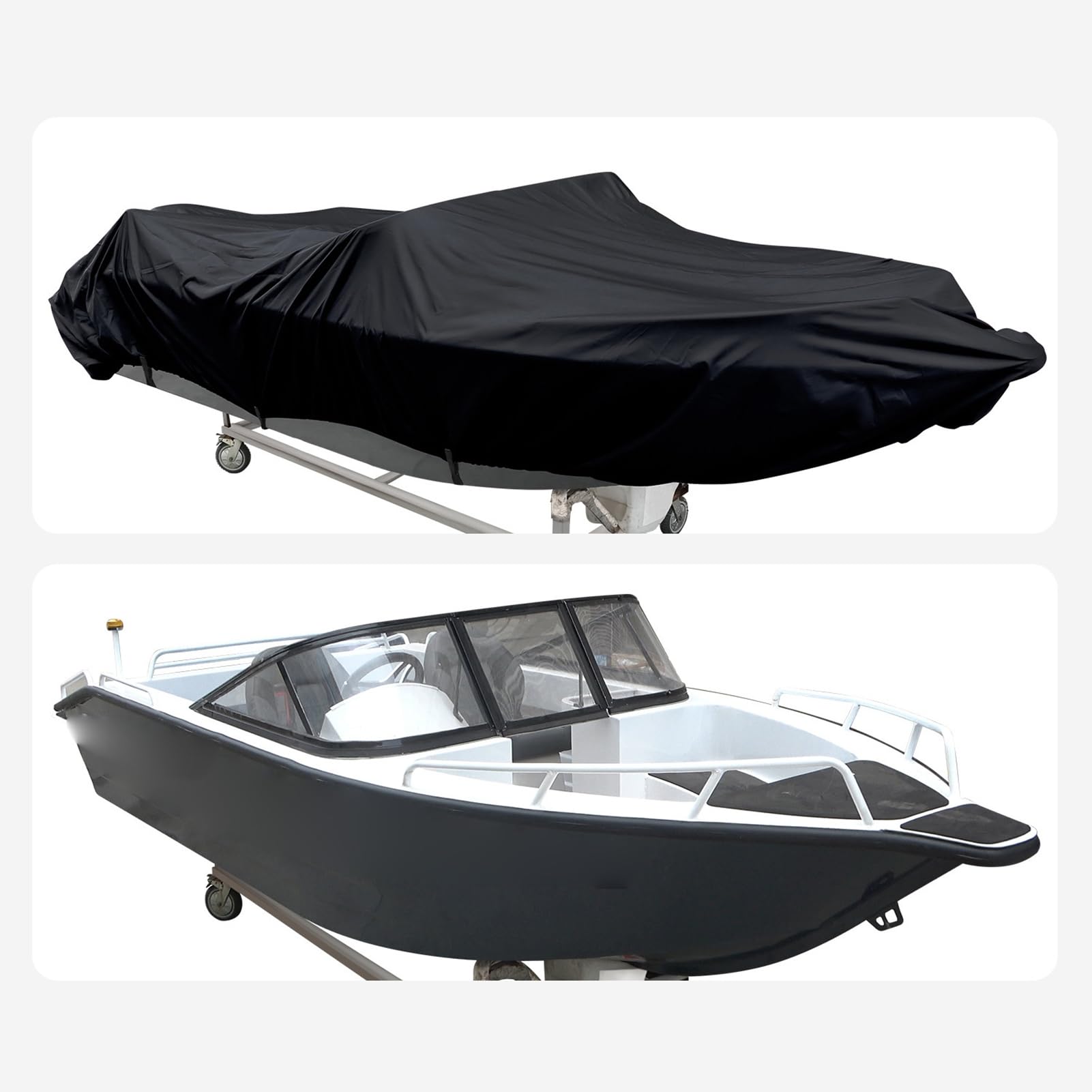 Tnfeeon Pokrowiec na łódź PWC 420D Oxford Pokrowiec na przyczepę z ochroną przeciwsłoneczną 4 Klamry Elastyczny Brzeg do Przechowywania Highway Travel Seadoo GTX Waverunner (730 łódź