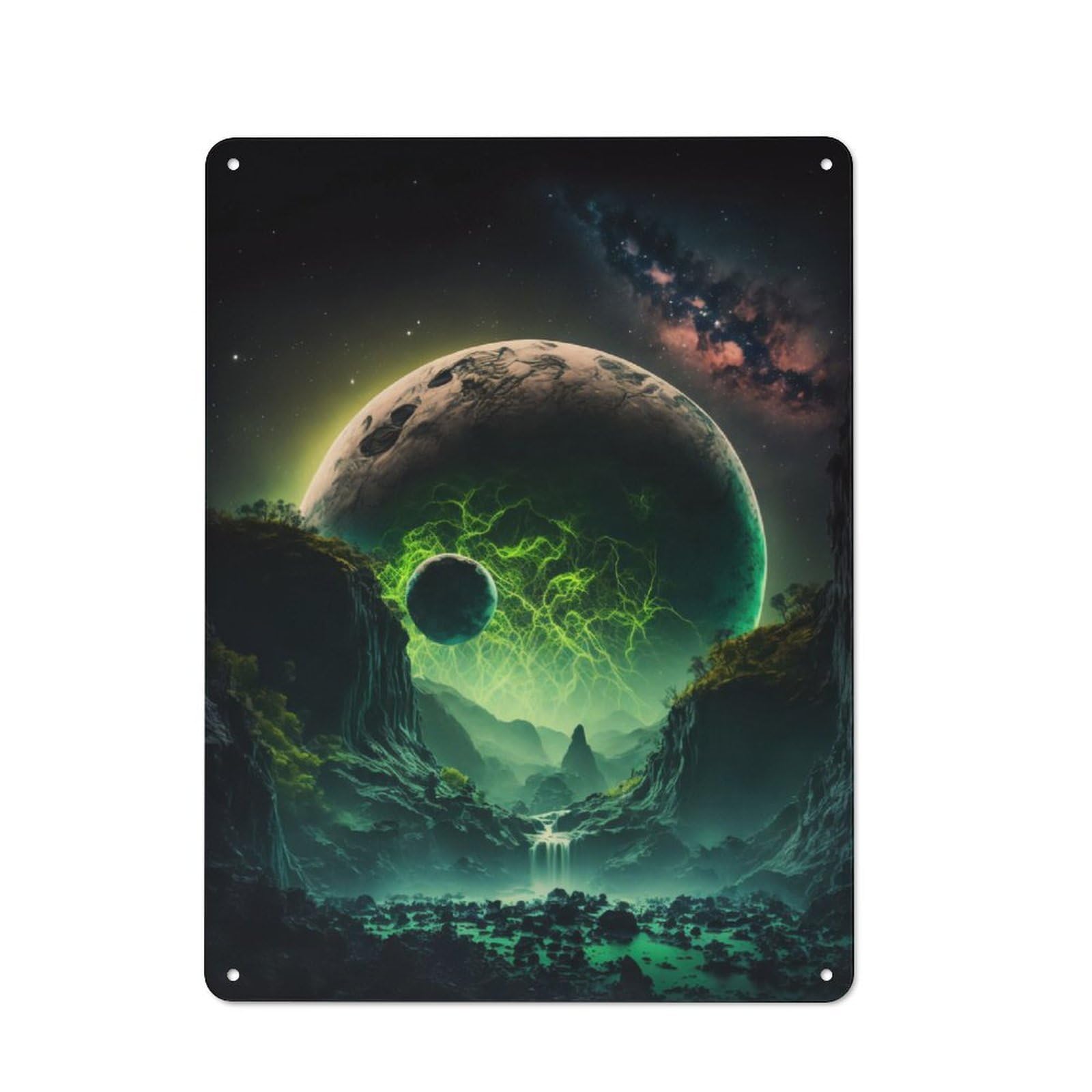 Junmoney Neon Green Full Moon Rustic Metal Wall Sign 40X30cm For Studio Or Craft Room, For Vintage Wall Decor Fans, For Themed Room Decoration