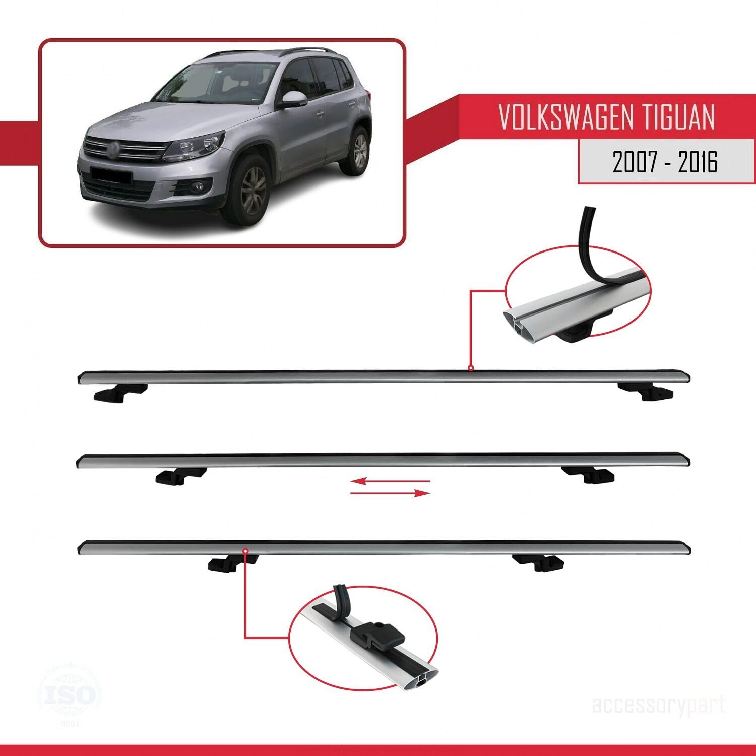 Kompatybilny z Volkswagen Tiguan (5N) 2007-2016 BASIC Model Aluminiowy bagażnik dachowy 2 poprzeczki, szary