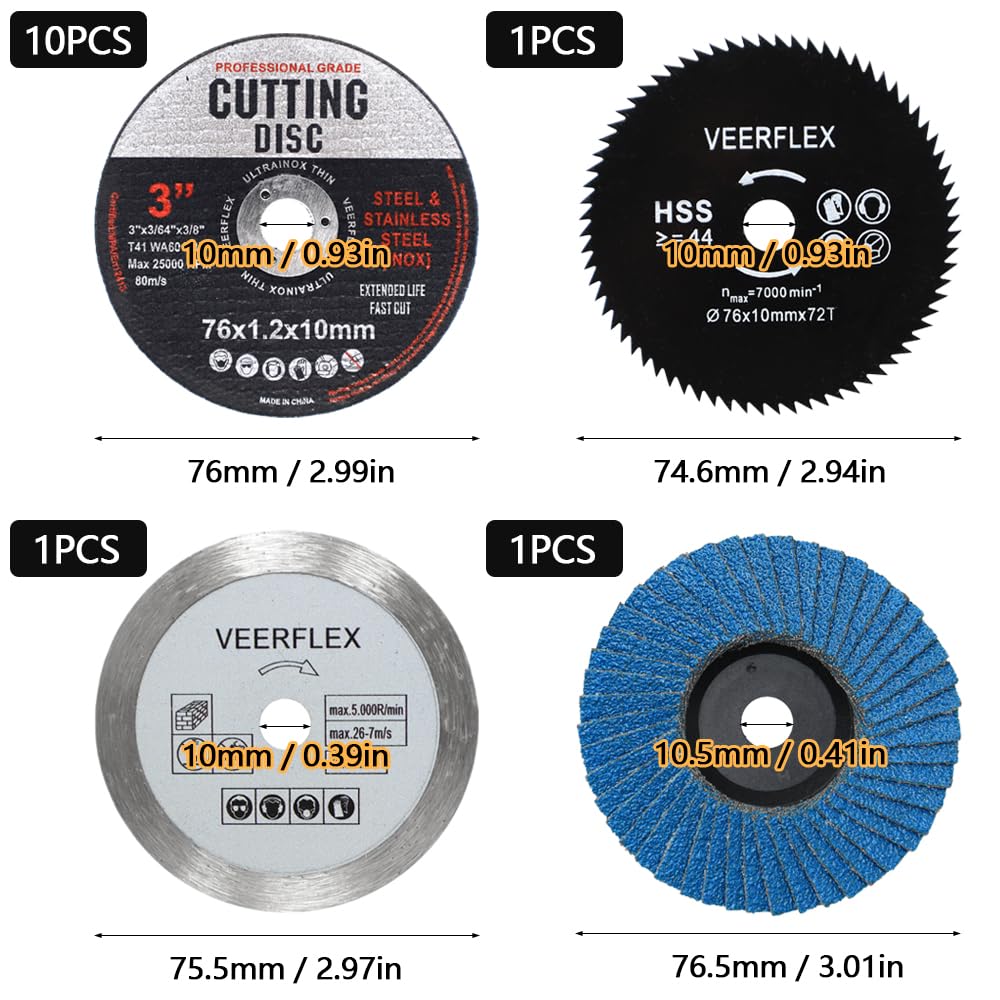 13 szt. Tarcza tnąca 76 mm, tarcza szlifierska kątowa 10 mm otwór centralny do cięcia metalu, kamienia, drewna, tworzywa sztucznego