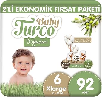 BabyTurco Baby Turco 2-Piece Economic Opportunity Package Baby Diaper Number 6 Xlarge 92 Pieces from Nature